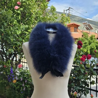 Real Fox Fur Collar with ribbon in blue color