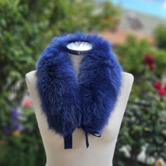 Real Fox Fur Collar with ribbon in blue color