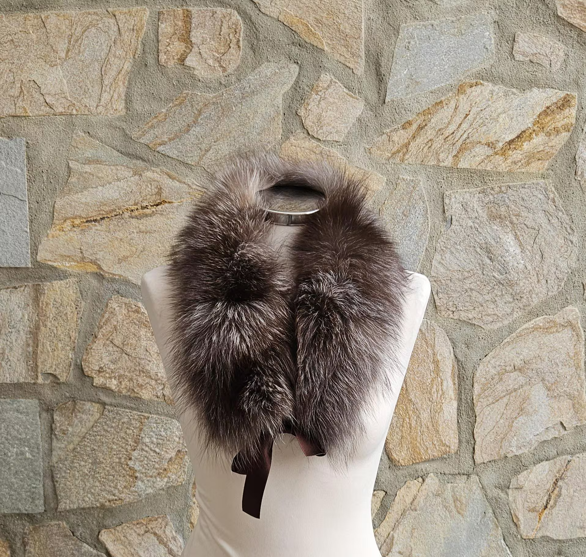 Real Fox Fur Collar with ribbon in crystal color