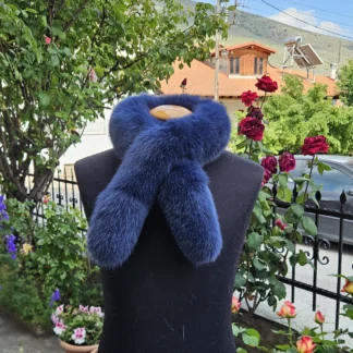 Real Fur Fox Scarf in blue color