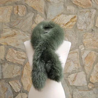 Real Fur Fox Scarf in green color