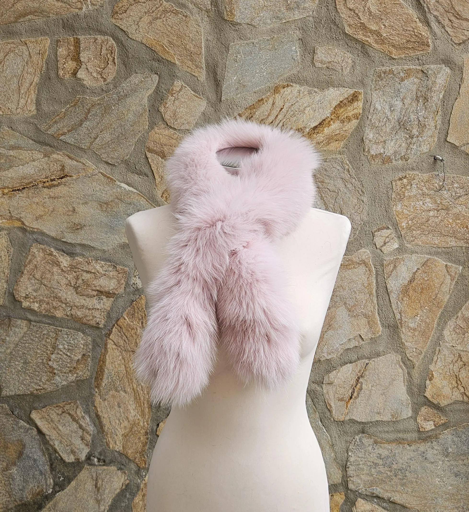 Real Fur Fox Scarf in pink color