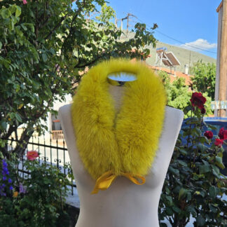 Real Fox Fur Collar with ribbon in yellow color