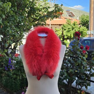 Real Fox Fur Collar with ribbon in red color