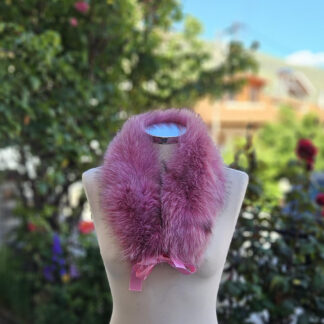 Real Fox Fur Collar with ribbon in pink color