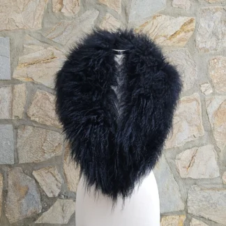 Real Mongolian Fur Collar in black color