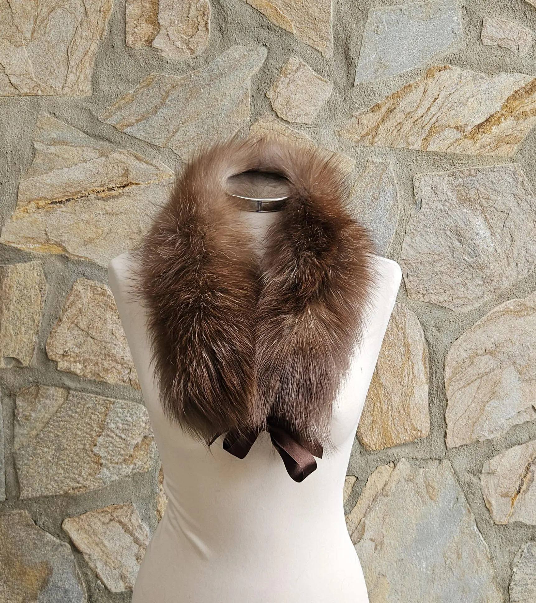Real Fox Fur Collar with ribbon in crystal color