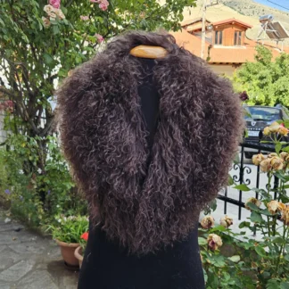 Real Mongolian Fur Collar in brown color