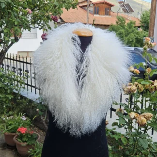 Real Mongolian Fur Collar in white color