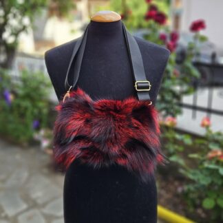 Real Fox Fur Bag with leather details in red color