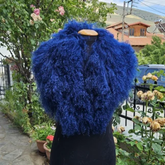Real Mongolian Fur Collar in blue color