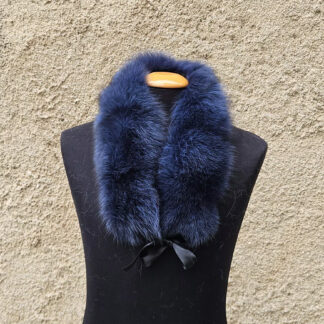 Real Fox Fur Collar with ribbon in blue color