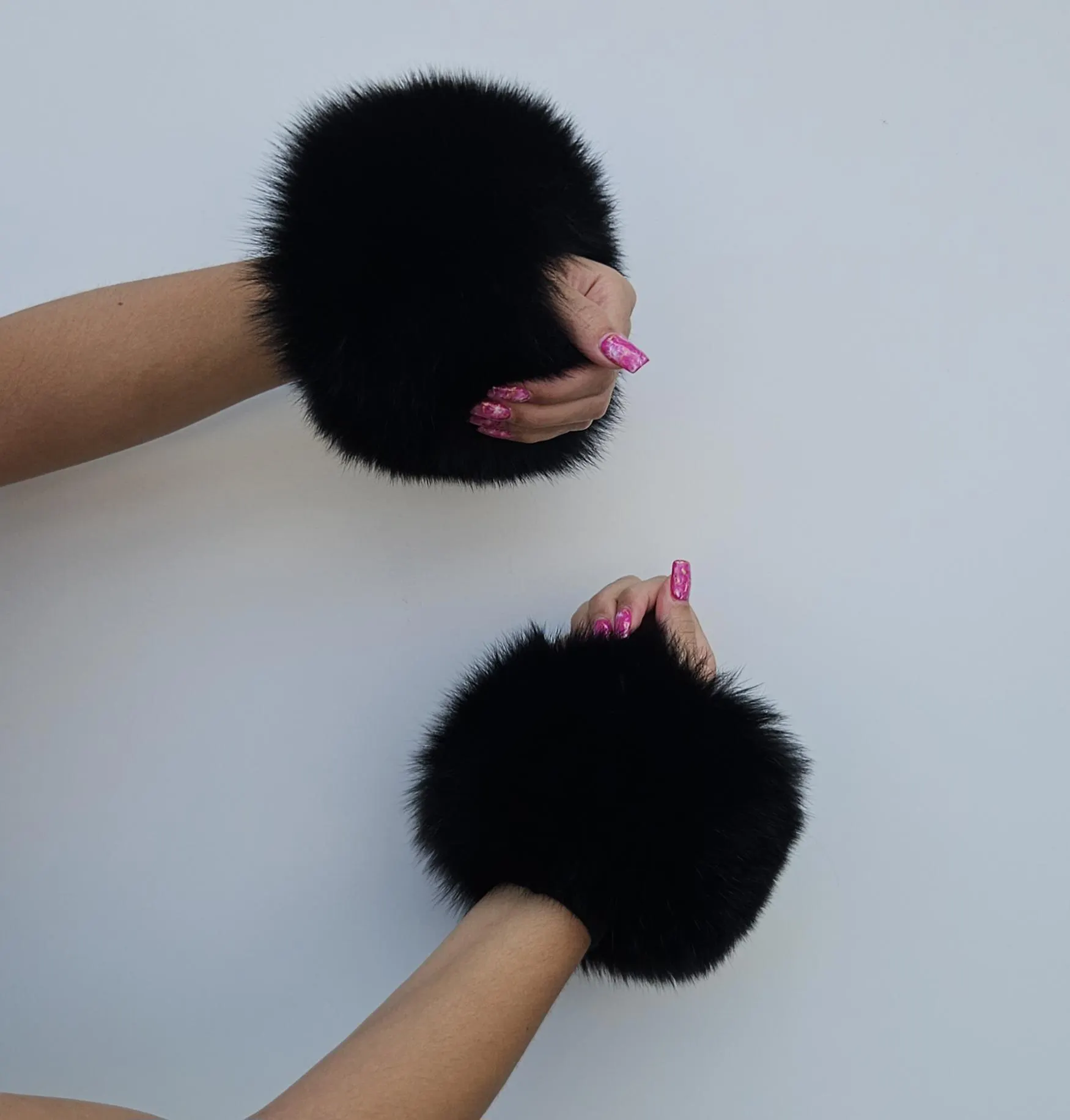 Real Fur Fox Cuffs in black color - Image 5