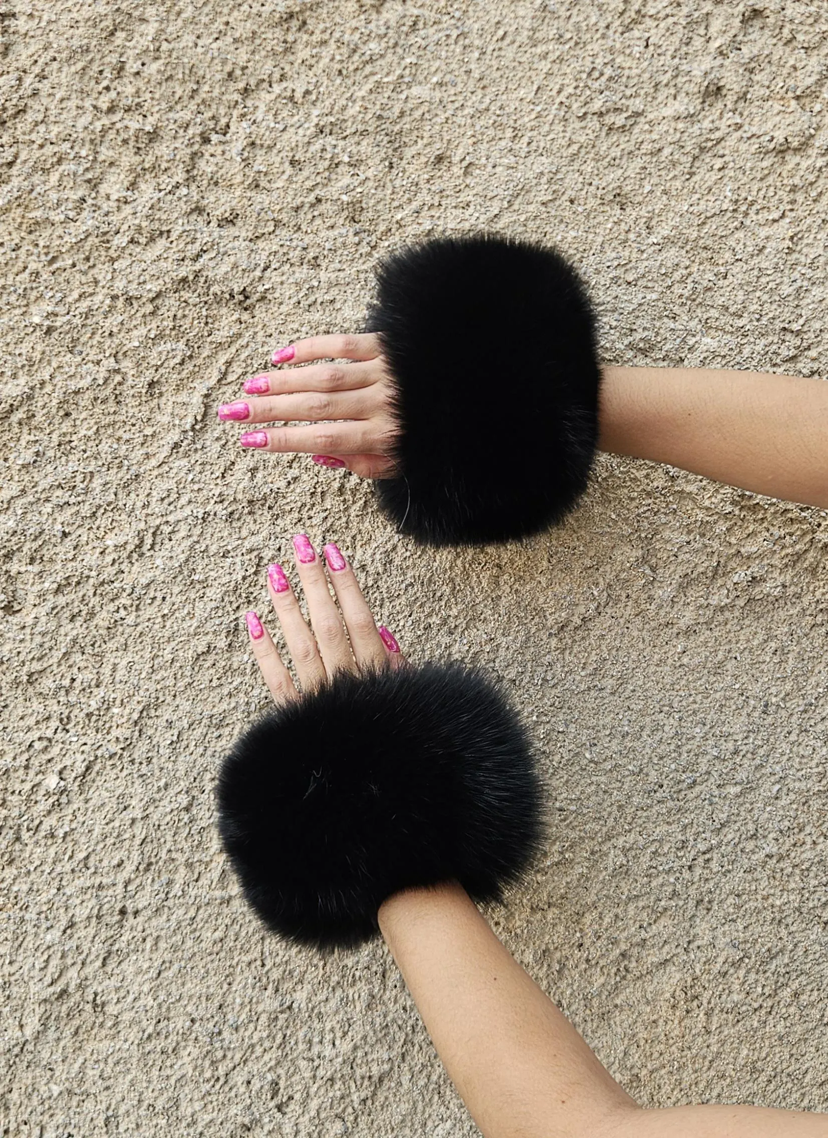 Real Fur Fox Cuffs in black color - Image 6