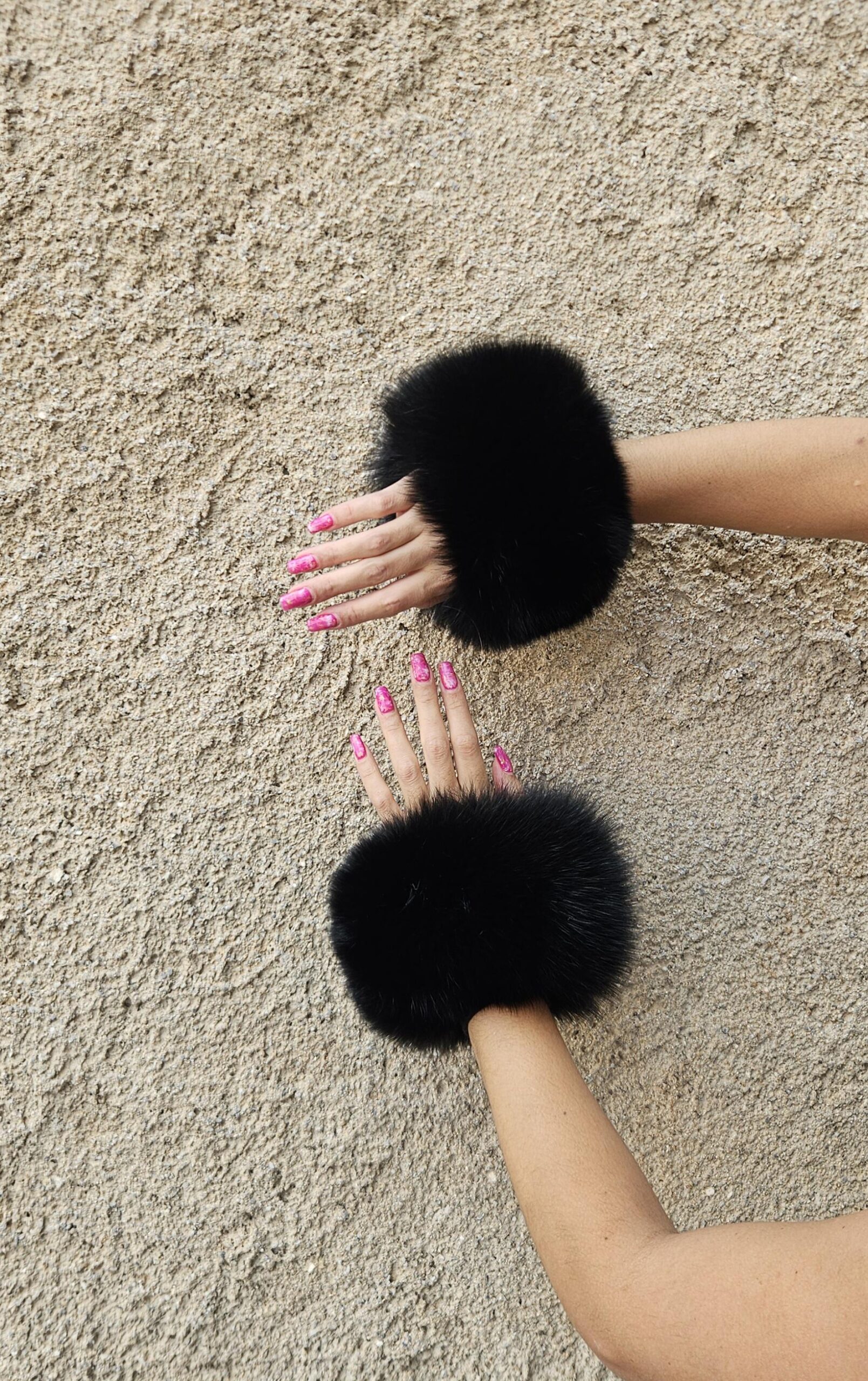Real Fur Fox Cuffs in black color - Image 7