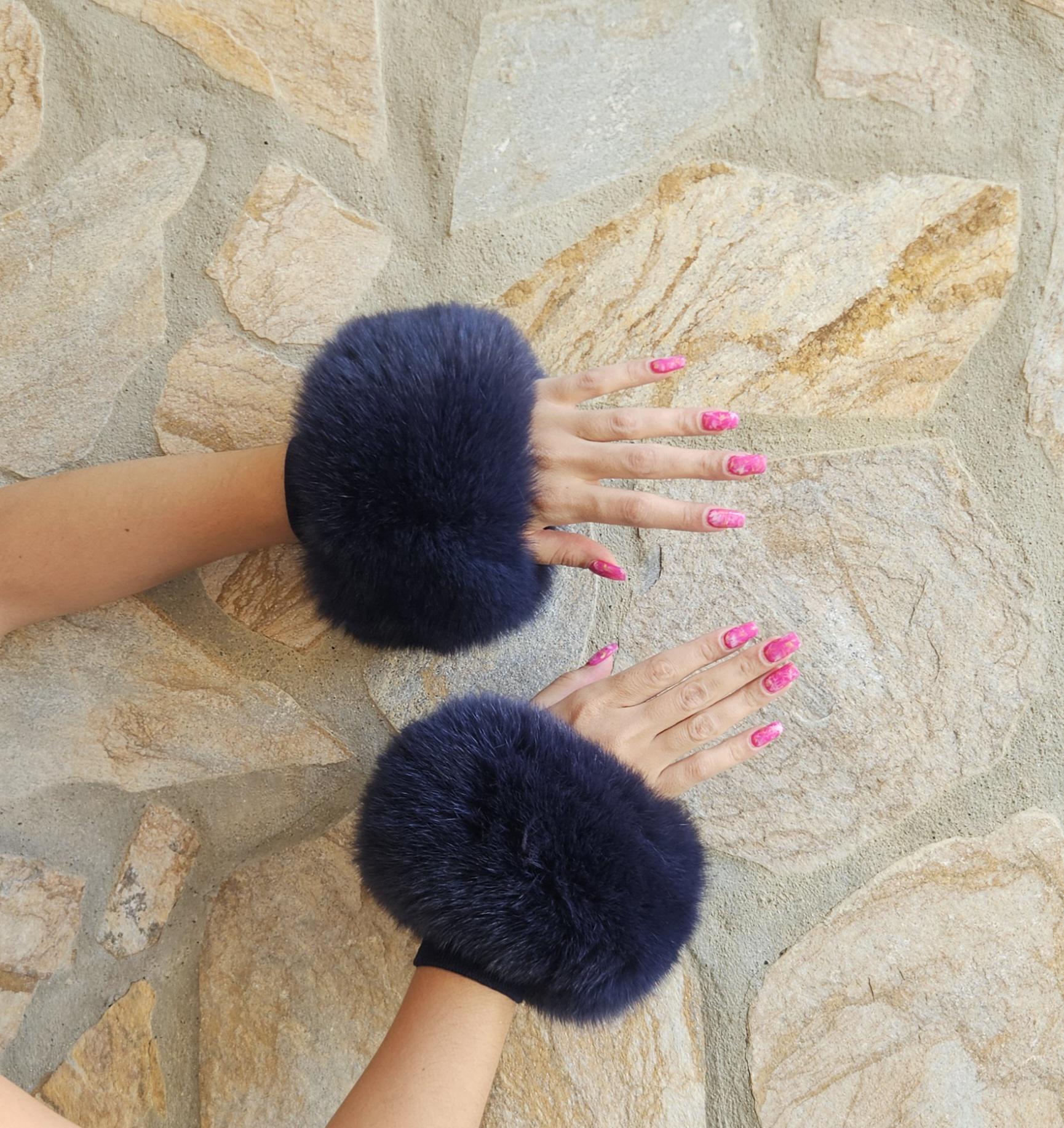 Real Fur Fox Cuffs in blue color