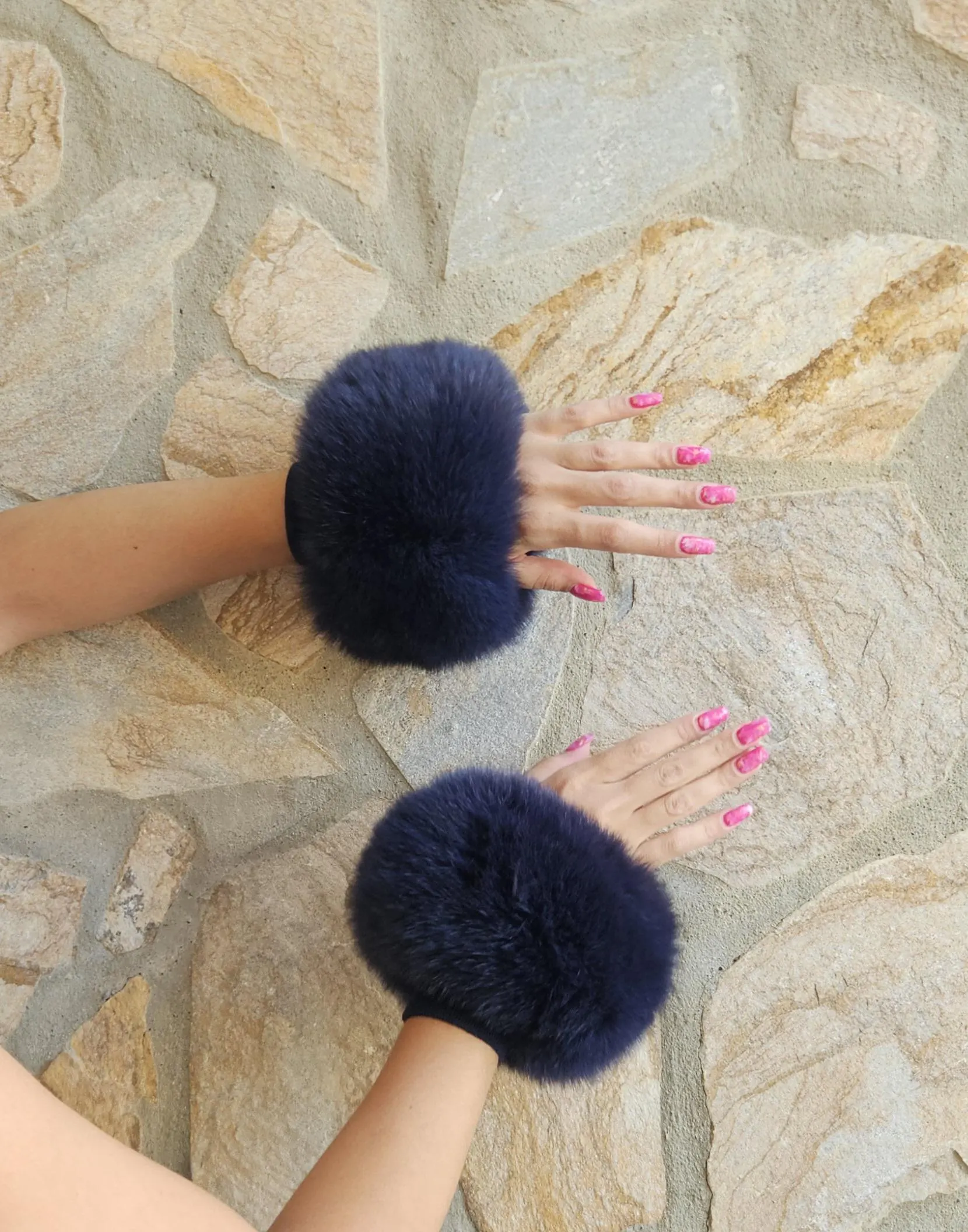 Real Fur Fox Cuffs in blue color - Image 3