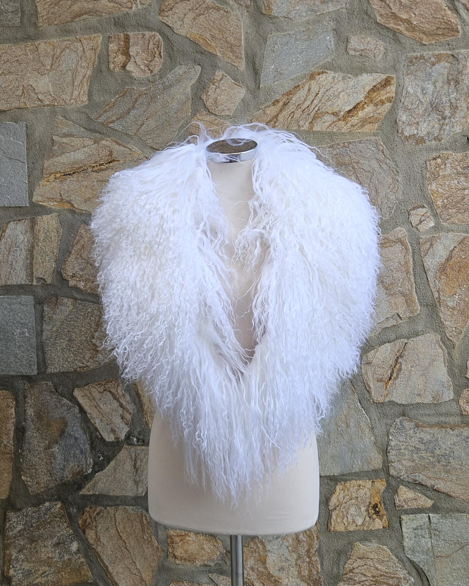 Real Mongolian Fur Collar in white color