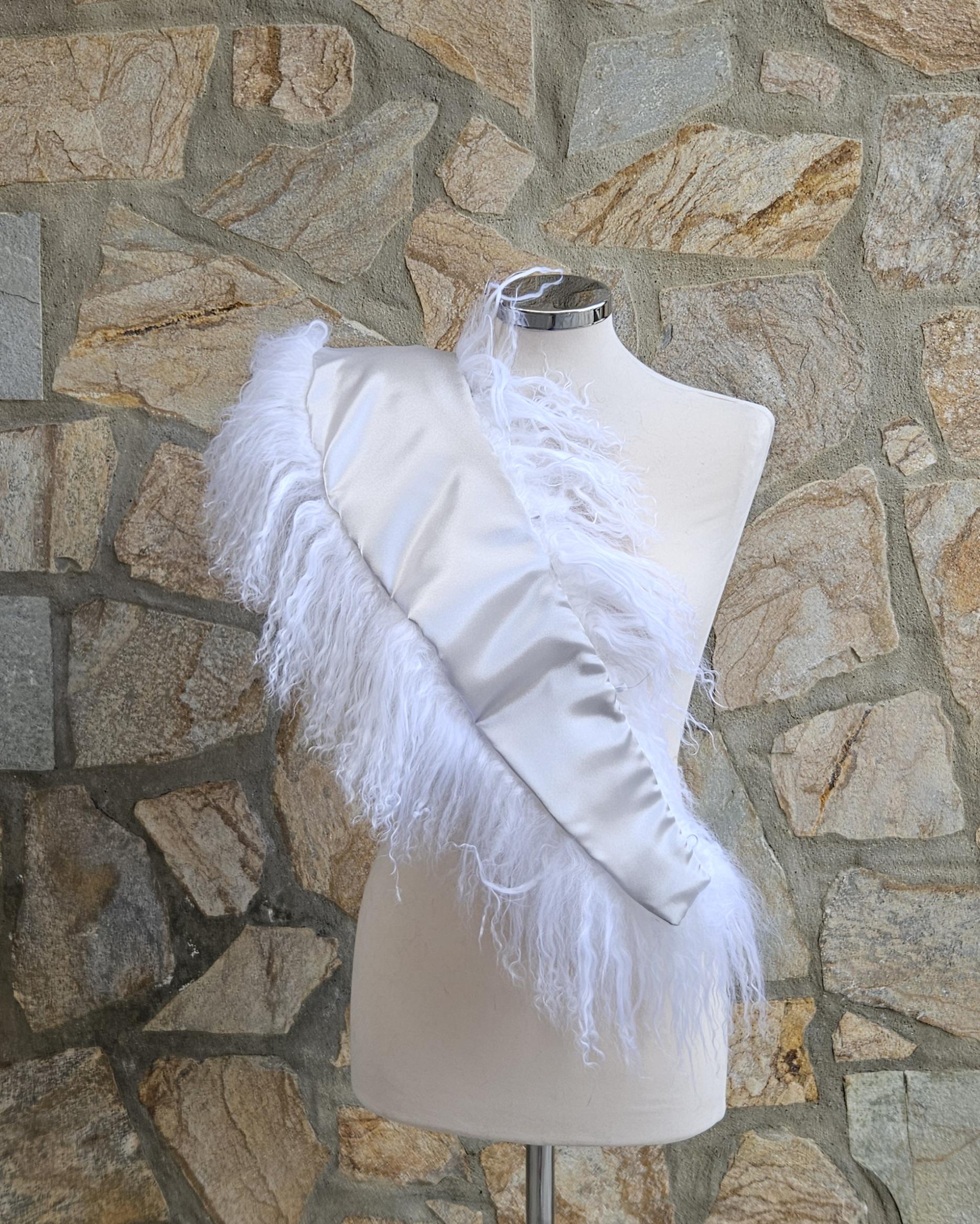 Real Mongolian Fur Collar in white color - Image 4