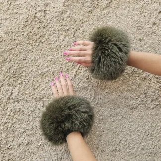 Real Fur Fox Cuffs in green color