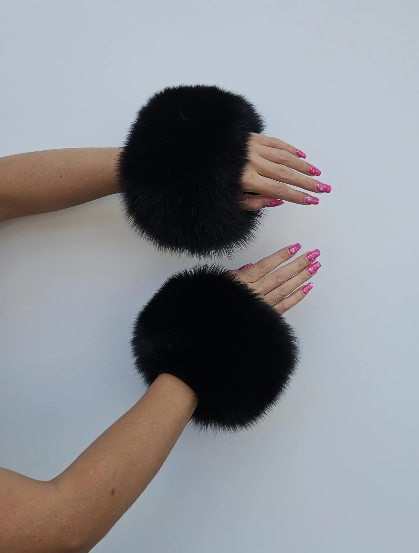 Real Fur Fox Cuffs in black color - Image 3
