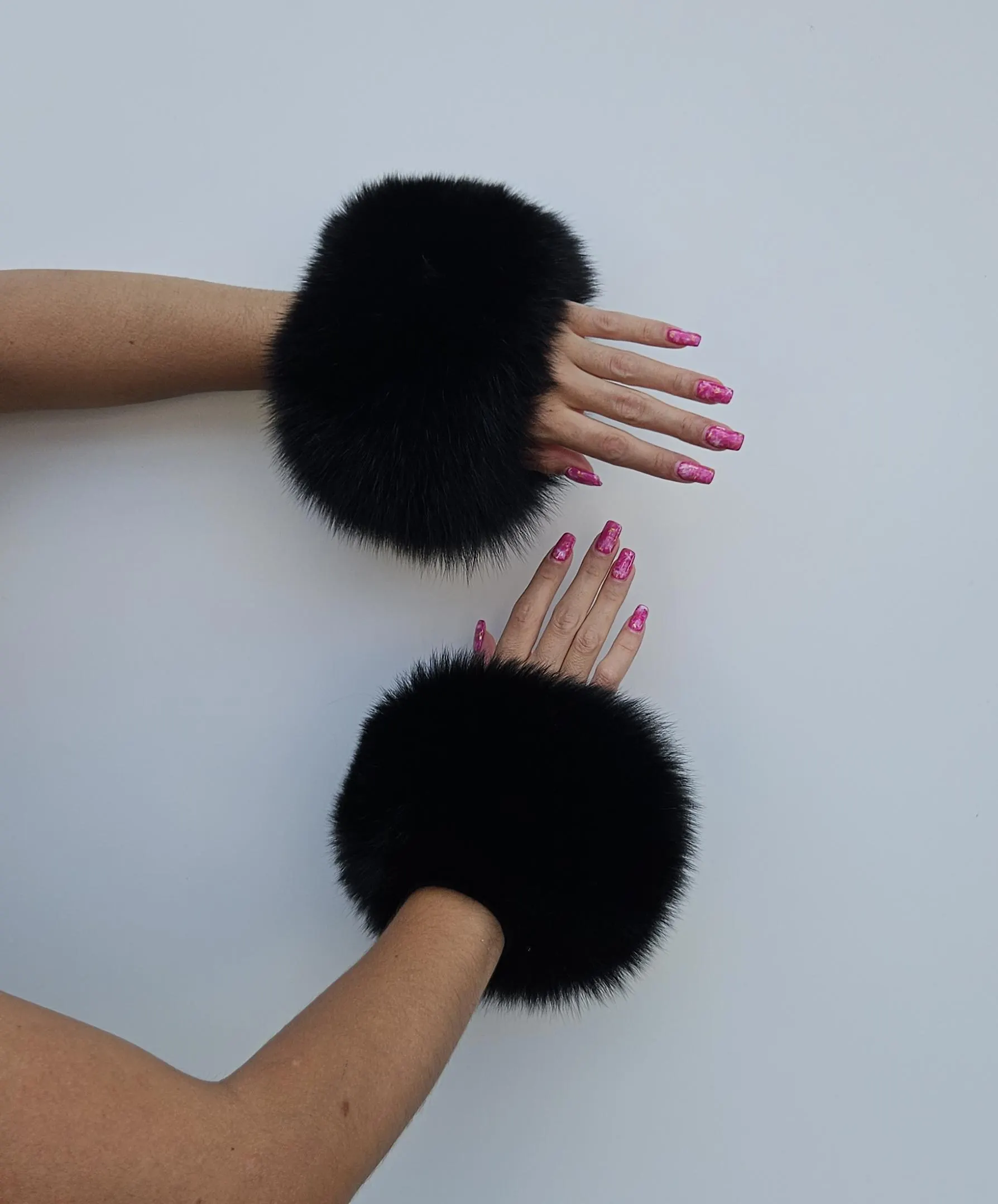 Real Fur Fox Cuffs in black color - Image 4