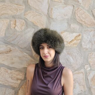 Real Fox Fur Headband in olive green color the ideal Winter Earwarmer Accessory