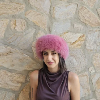 Real Fox Fur Headband in pink color the ideal Winter Earwarmer Accessory