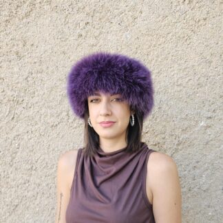 Real Fox Fur Headband in purple color the ideal Winter Earwarmer Accessory