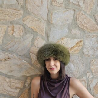 Real Fox Fur Headband in light green color the ideal Winter Earwarmer Accessory