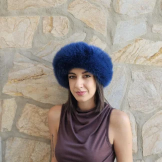 Real Fox Fur Headband in deep blue color the ideal Winter Earwarmer Accessory