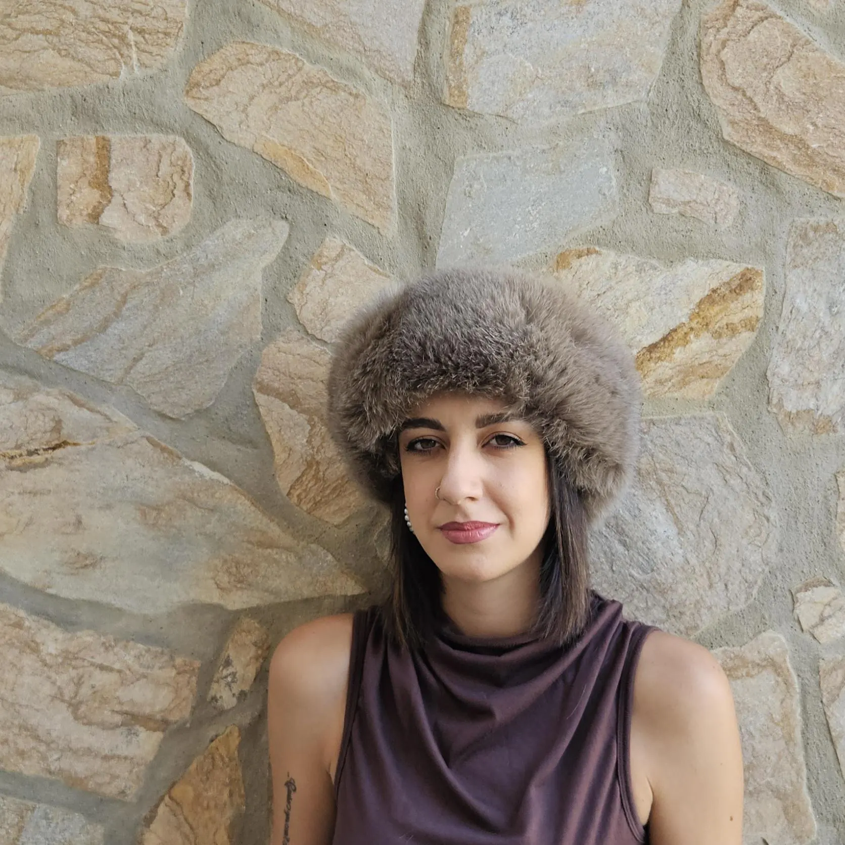 Real Fox Fur Headband in natural brown color the ideal Winter Earwarmer Accessory. - Image 4