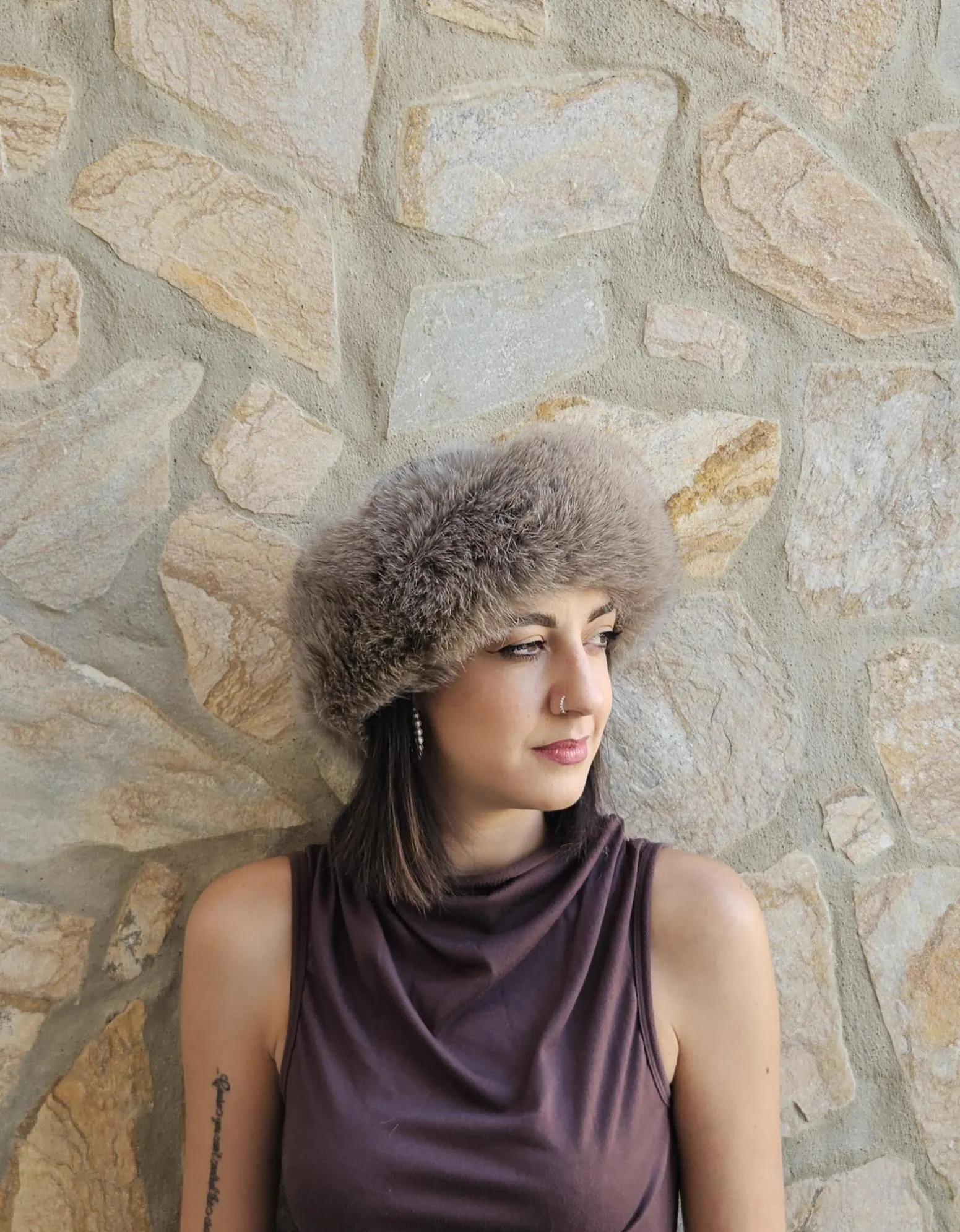 Real Fox Fur Headband in natural brown color the ideal Winter Earwarmer Accessory. - Image 5