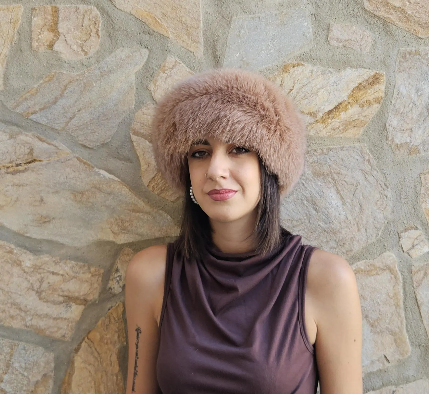Real Fox Fur Headband in nude color the ideal Winter Earwarmer Accessory - Image 5