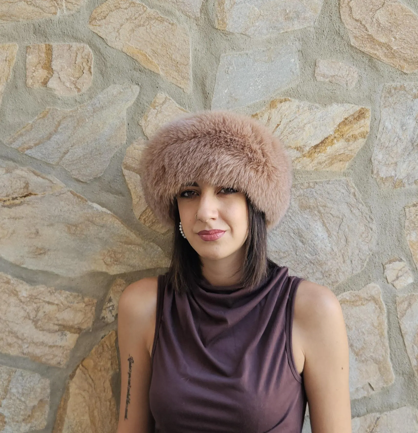 Real Fox Fur Headband in nude color the ideal Winter Earwarmer Accessory - Image 3