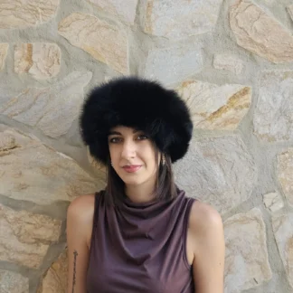 Real Fox Fur Headband in black color the ideal Winter Earwarmer Accessory