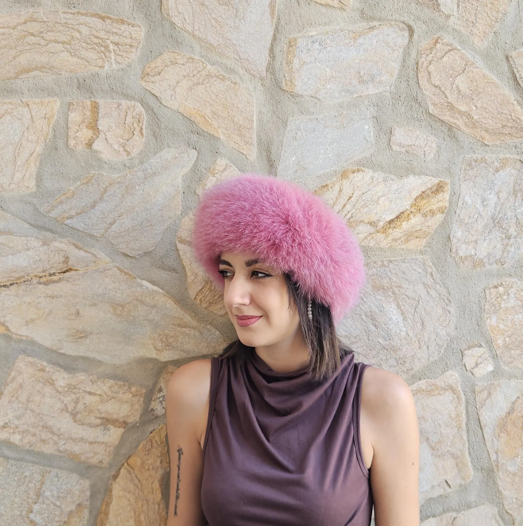 Real Fox Fur Headband in pink color the ideal Winter Earwarmer Accessory - Image 3