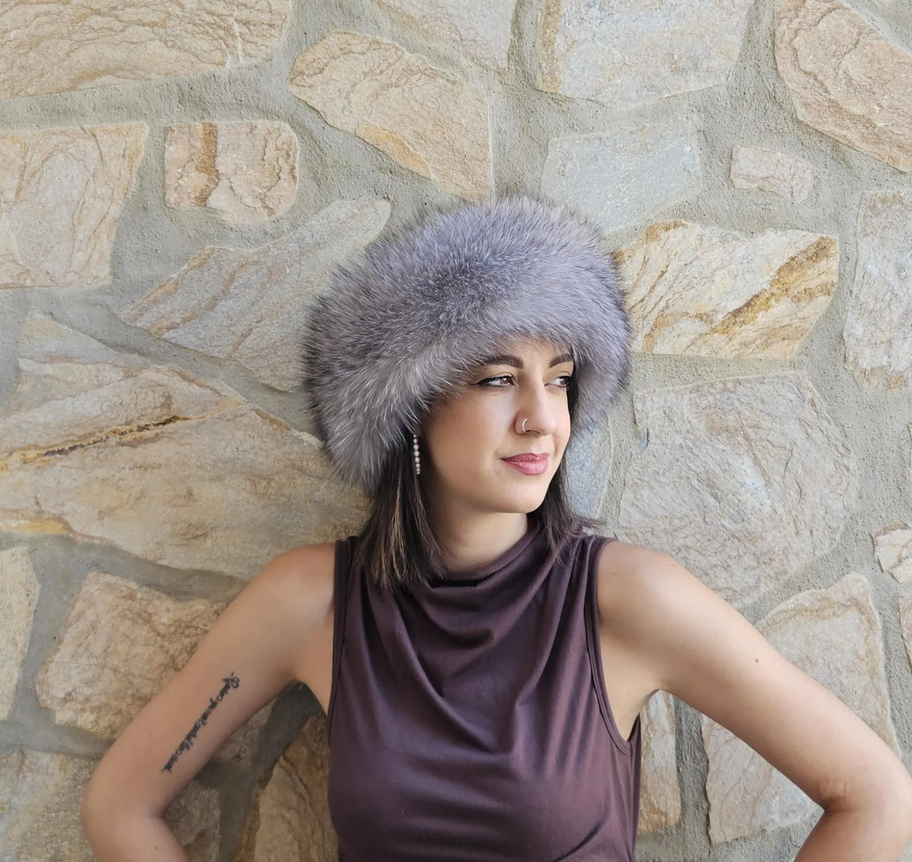 Real Fox Fur Headband in silver color the ideal Winter Earwarmer Accessory - Image 3