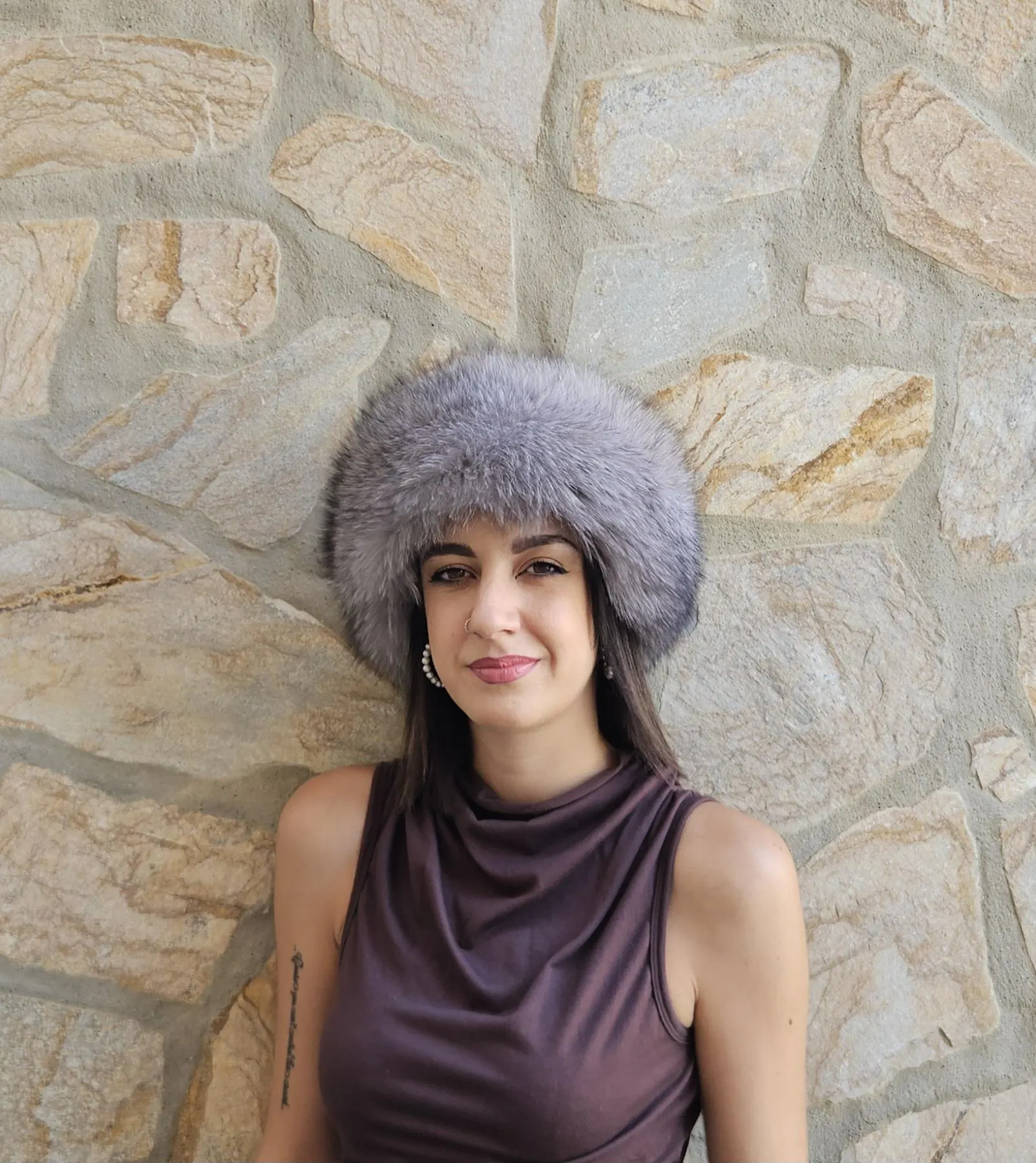 Real Fox Fur Headband in silver color the ideal Winter Earwarmer Accessory