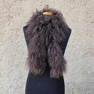 Real Mongolian Sheep Fur Scarf in brown color