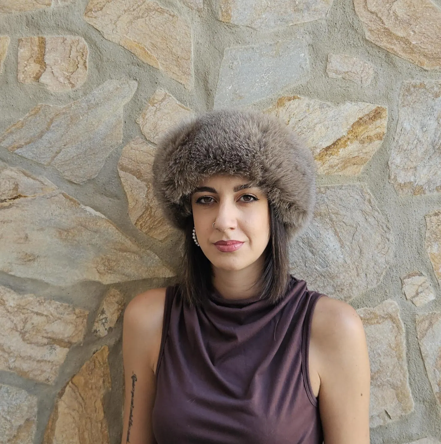 Real Fox Fur Headband in natural brown color the ideal Winter Earwarmer Accessory.