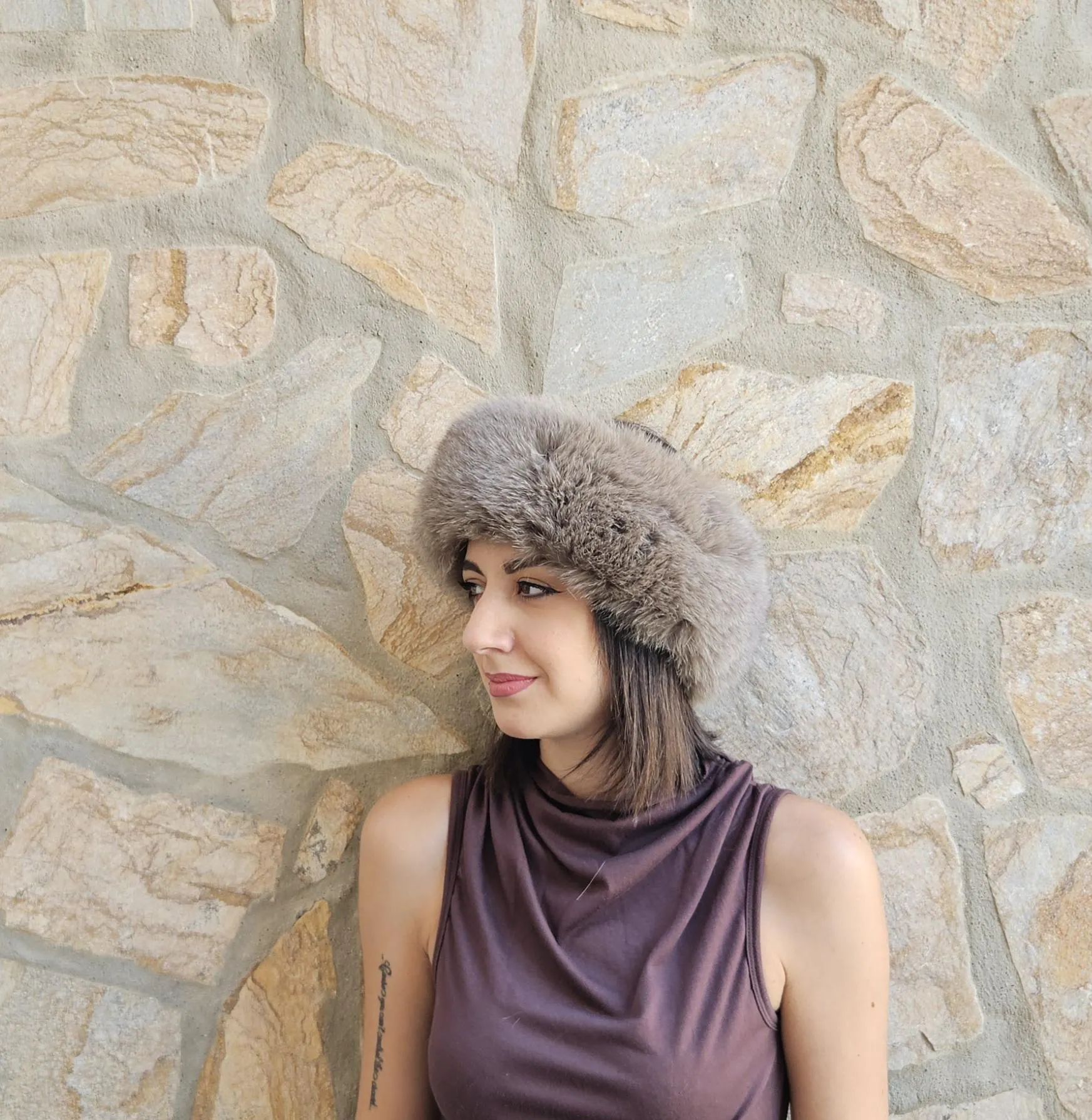 Real Fox Fur Headband in natural brown color the ideal Winter Earwarmer Accessory. - Image 3