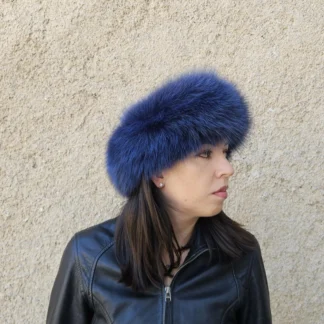 Real Fox Fur Headband in sea blue color the ideal Winter Earwarmer Accessory