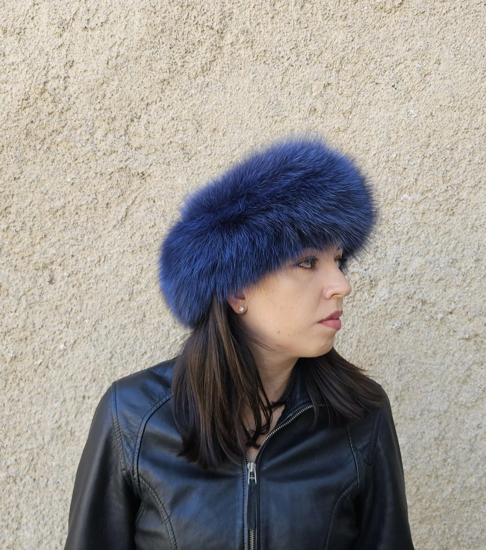Real Fox Fur Headband in sea blue color the ideal Winter Earwarmer Accessory