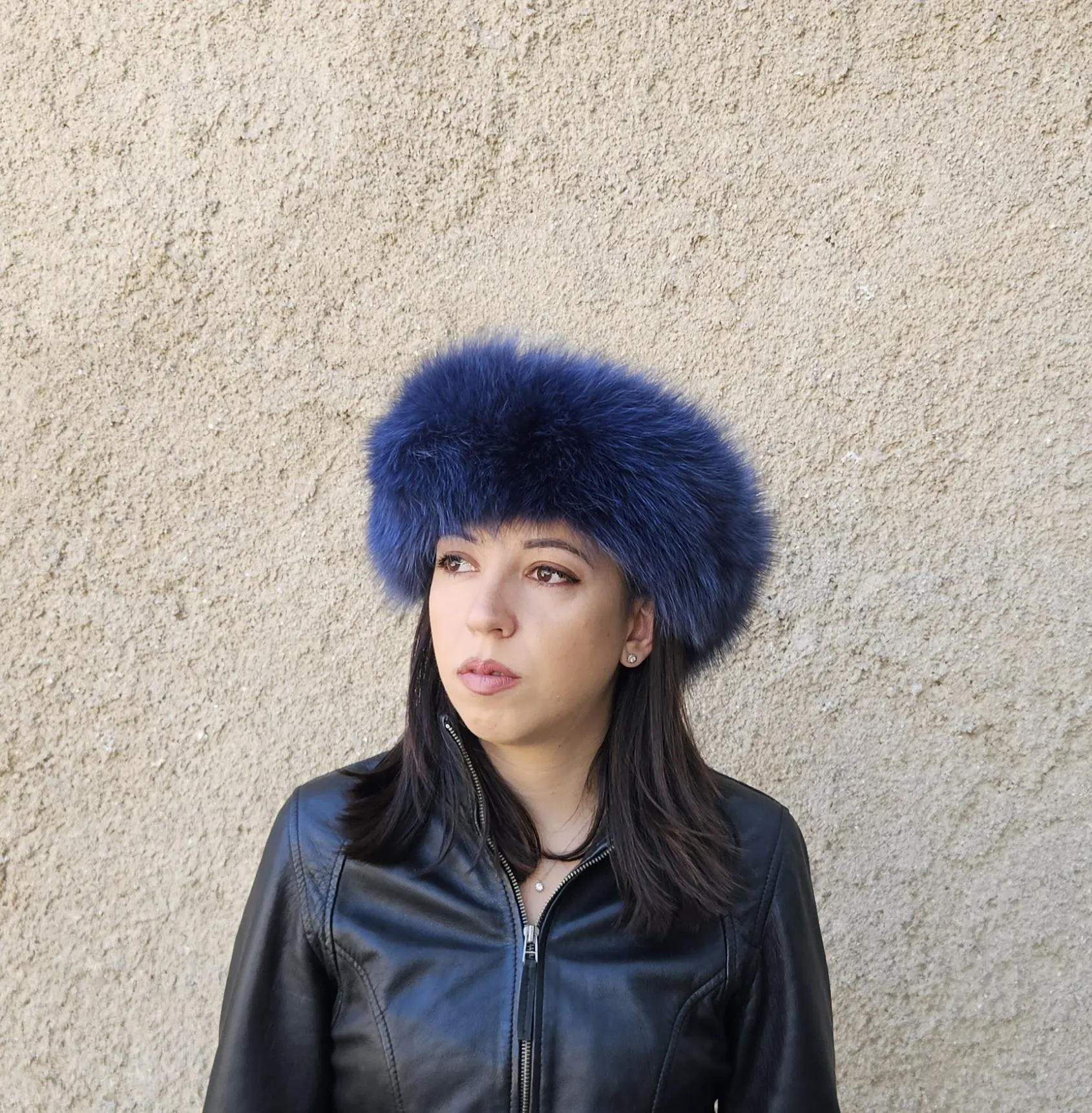 Real Fox Fur Headband in sea blue color the ideal Winter Earwarmer Accessory - Image 4