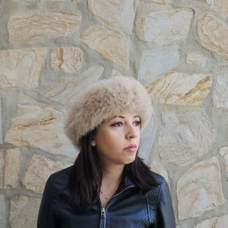 Real Fox Fur Headband in beige color the ideal Winter Earwarmer Accessory