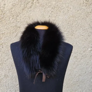Real Fox Fur Collar with ribbon in dark brown color