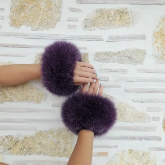 Real Fur Fox Cuffs in purple color