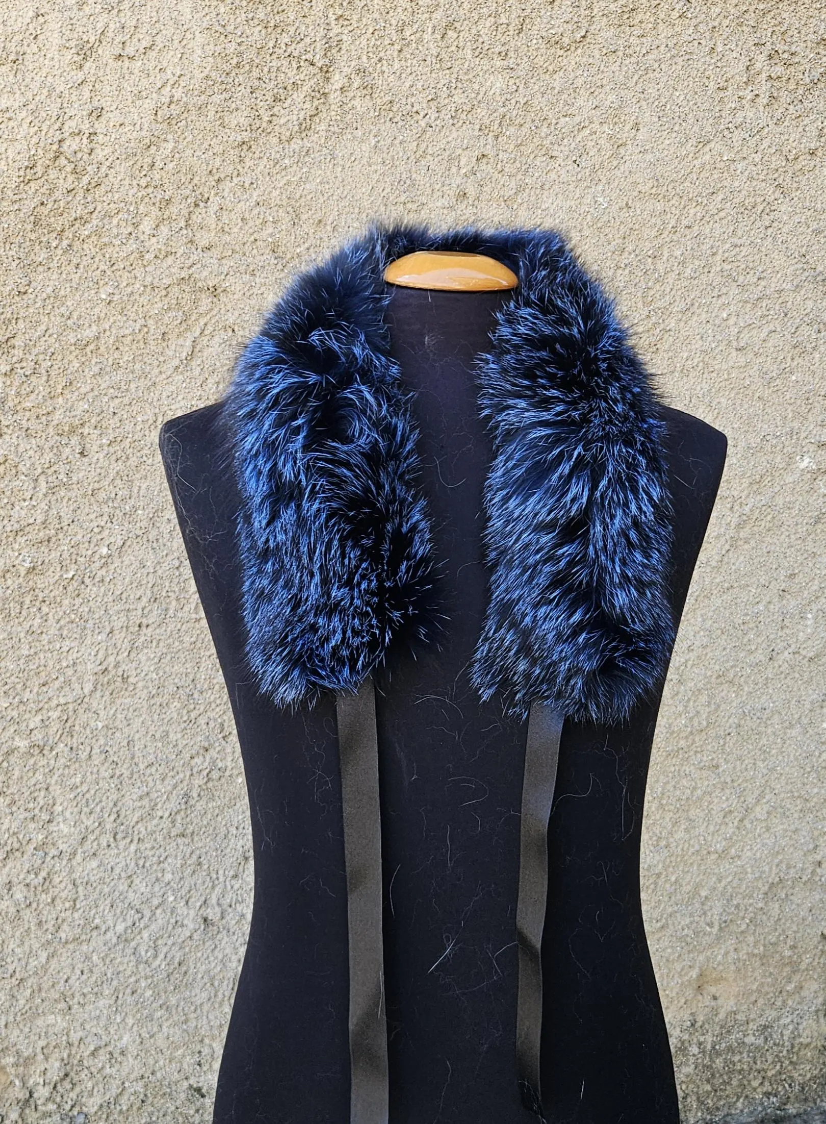 Real Fox Fur Collar with ribbon in blue color - Image 5