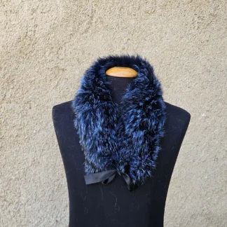 Real Fox Fur Collar with ribbon in blue color